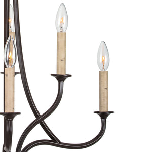 6 Light Eden candle style chandelier zoomed in view.