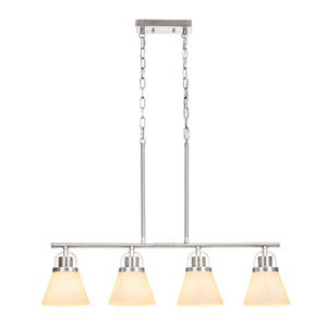 Tula etched glass linear chandelier lit.
