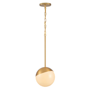Brushed gold Milan pendant light lit.