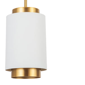 White and brushed gold Ingrid pendant zoomed in view.