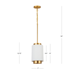White and brushed gold Ingrid pendant dimensions.