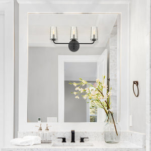 3 light Corfe Castle vanity light above a bathroom vanity.