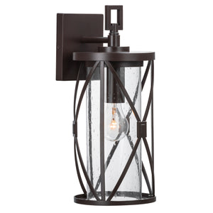 Metz outdoor wall light lit.