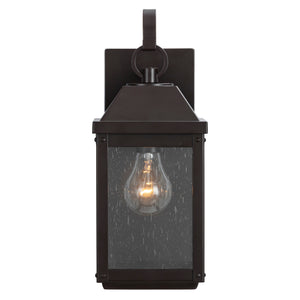 Haver hill outdoor wall light lit.