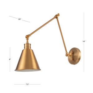 Moti adjustable swing arm wall sconce in brushed gold dimensions.