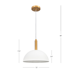 Bari matte white dome pendant unlit dimensions
